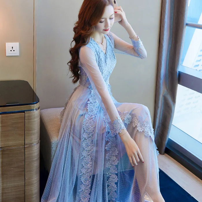 2020 Spring New Arrival European Fairy Lace Dress V Neck Long Sleeve Mesh Stiching Lace Floral Princess Dress Free Shipping
2020 Spring New Arrival European Fairy Lace Dress V Neck Long Sleeve Mesh Stiching Lace Floral Princess Dress Free Shipping