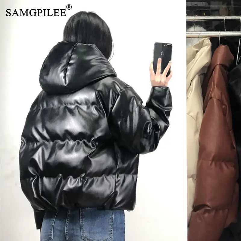 SAMGPILEE Zipper Short Parkas Women Fashion Pockets PU Leather Coats Women Elegant Winter Hooded Cotton Jackets Female Ladies
SAMGPILEE Zipper Short Parkas Women Fashion Pockets PU Leather Coats Women Elegant Winter Hooded Cotton Jackets Female Ladies