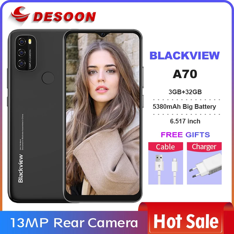 Смартфон Blackview A70 3 + 32 ГБ 5380 '' Android 11 6 517 мАч камера 13 МП 4G|Смартфоны| |
