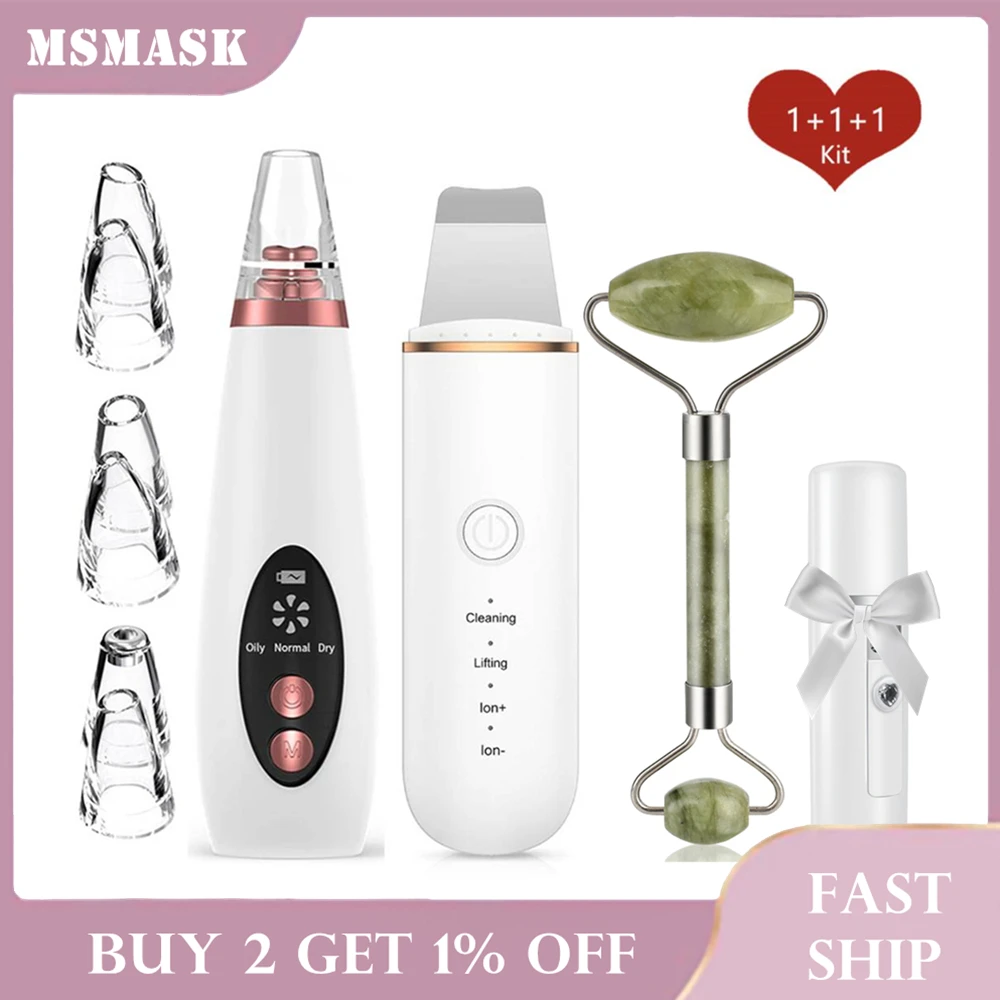 Ultrasonic Face Scrubber+ Blackhead Vacuum Remover+Facial Sprayer Humidifier+Jade Roller Acne Pore Cleaner 1 Set Skin Care Tools
Ultrasonic Face Scrubber+ Blackhead Vacuum Remover+Facial Sprayer Humidifier+Jade Roller Acne Pore Cleaner 1 Set Skin Care Tools