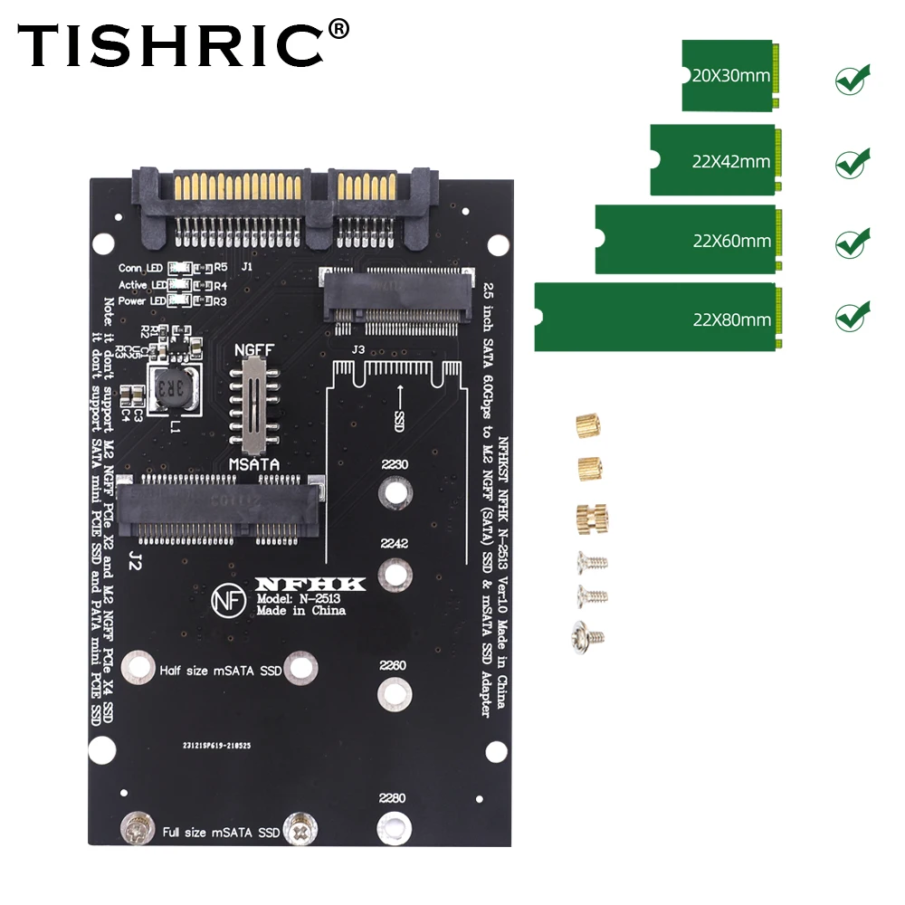 Адаптер TISHRIC 2 5 дюйма SATA 60 Гбит/с к M2 NGFF SSD MSATA адаптер MSATA-SATA M.2 в плата адаптера