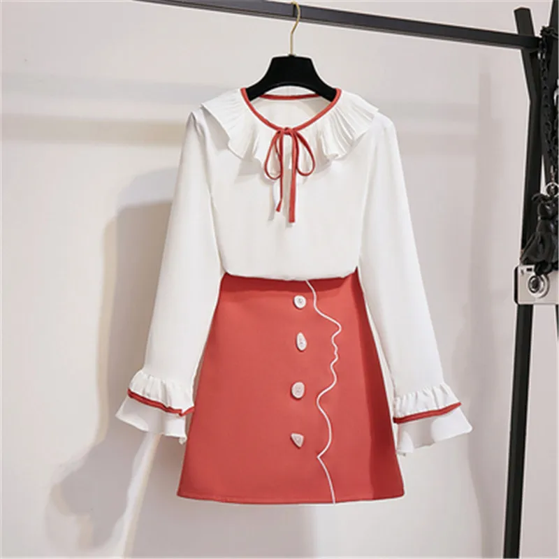 High Quality Autumn Fashion Office OL Women's Two-piece Suite Women Single-breasted A-line Skirt+Chiffon Shirt Two Piece Set
High Quality Autumn Fashion Office OL Women's Two-piece Suite Women Single-breasted A-line Skirt+Chiffon Shirt Two Piece Set