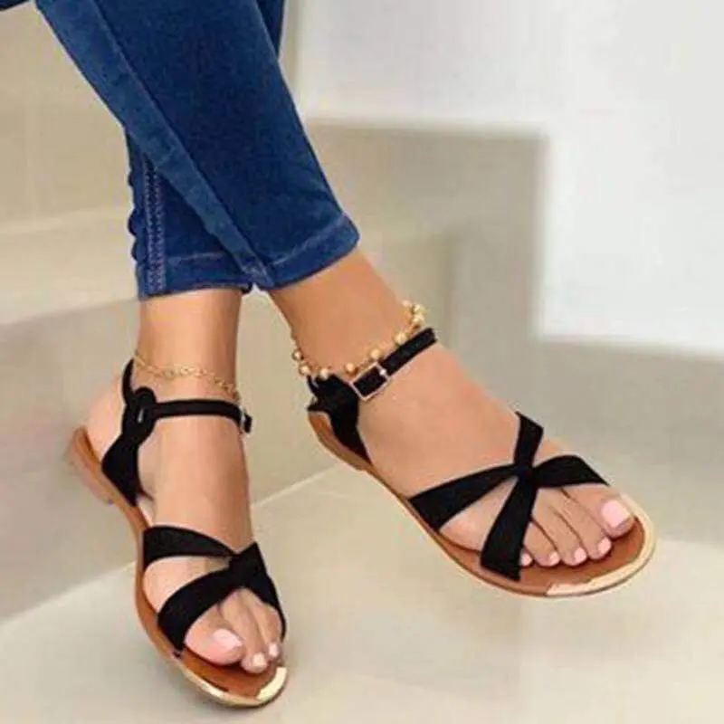 

2021 Summer Women Flat Sandals Gold Open Toe Beach Shoes Gladiator Cross Strappy Ladies Sandals Zapatos Mujer Chaussure Femme