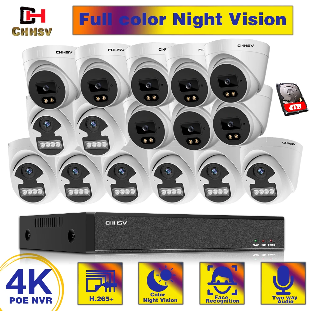 

16CH 5MP 8MP POE NVR Kit Security Camera System Two Way Audio H.265 IP AI Dome Camera Outdoor P2P CCTV Video Surveillance Set