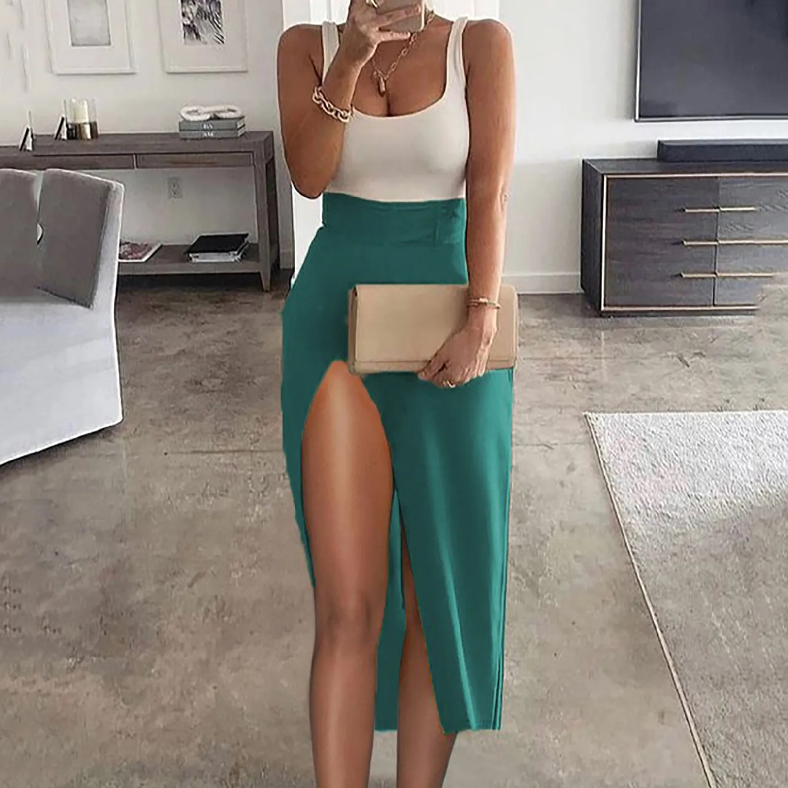 2021 New Women's Dress Fashion Solid Color Stitching Sleeveless High Waist Split Dress Summer Women's Clothing Платье Летнее
2021 New Women's Dress Fashion Solid Color Stitching Sleeveless High Waist Split Dress Summer Women's Clothing Платье Летнее