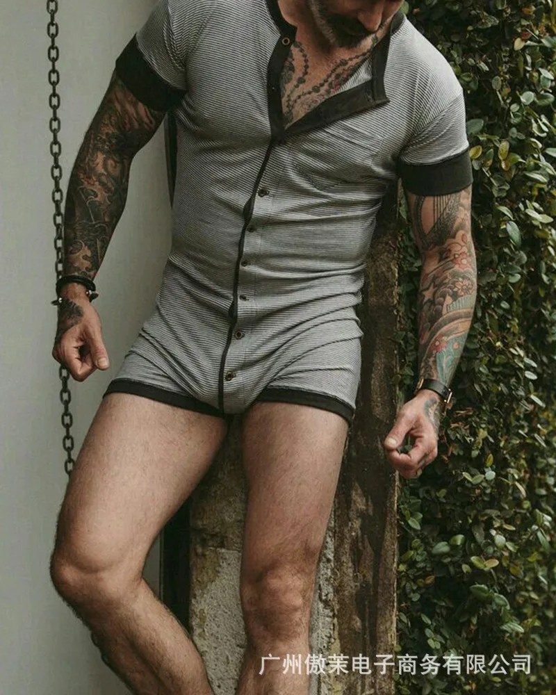 Casual Home Conjoined Men Playsuits Short Sleeve Jumpsuits 2021 Summer Fashion New Homewear Sleep Bottom Buttoned Up
Casual Home Conjoined Men Playsuits Short Sleeve Jumpsuits 2021 Summer Fashion New Homewear Sleep Bottom Buttoned Up