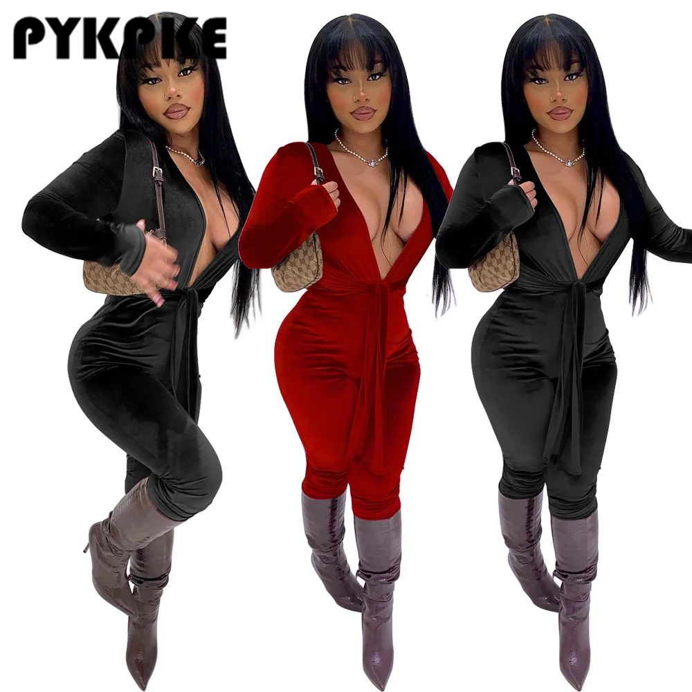 Deep V-neck Velvet Jumpsuit Women Long Sleeve Bodycon Lace Up Sexy SkinnyJumpsuit Night Club Party Jumpsuit Overalls
Deep V-neck Velvet Jumpsuit Women Long Sleeve Bodycon Lace Up Sexy SkinnyJumpsuit Night Club Party Jumpsuit Overalls