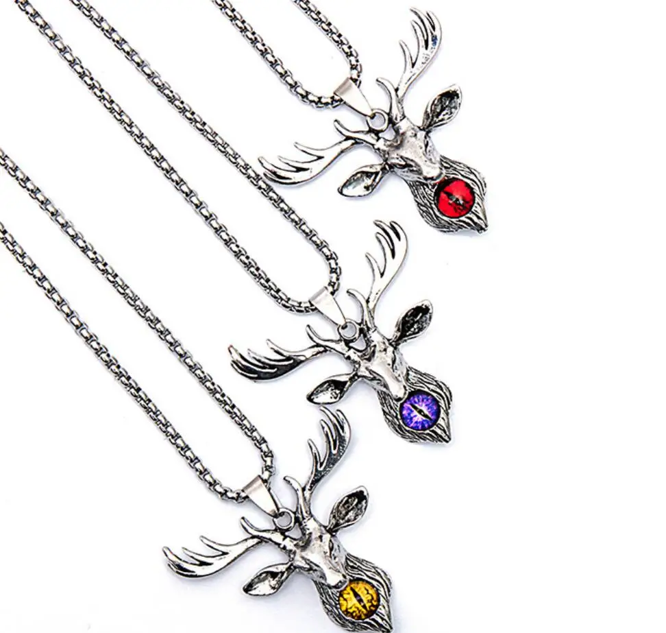 Gothic Elk Pendant Necklace Domineering Demon Eye Pendant for Men Women Party Jewelry Animal Pendant + Stainless Steel Necklace
Gothic Elk Pendant Necklace Domineering Demon Eye Pendant for Men Women Party Jewelry Animal Pendant + Stainless Steel Necklace