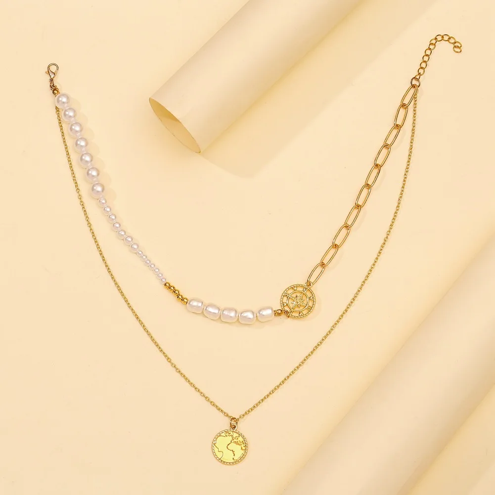 New personality double layer creative navigation compass world map pendant French style temperament Pearl butterfly necklace
New personality double layer creative navigation compass world map pendant French style temperament Pearl butterfly necklace