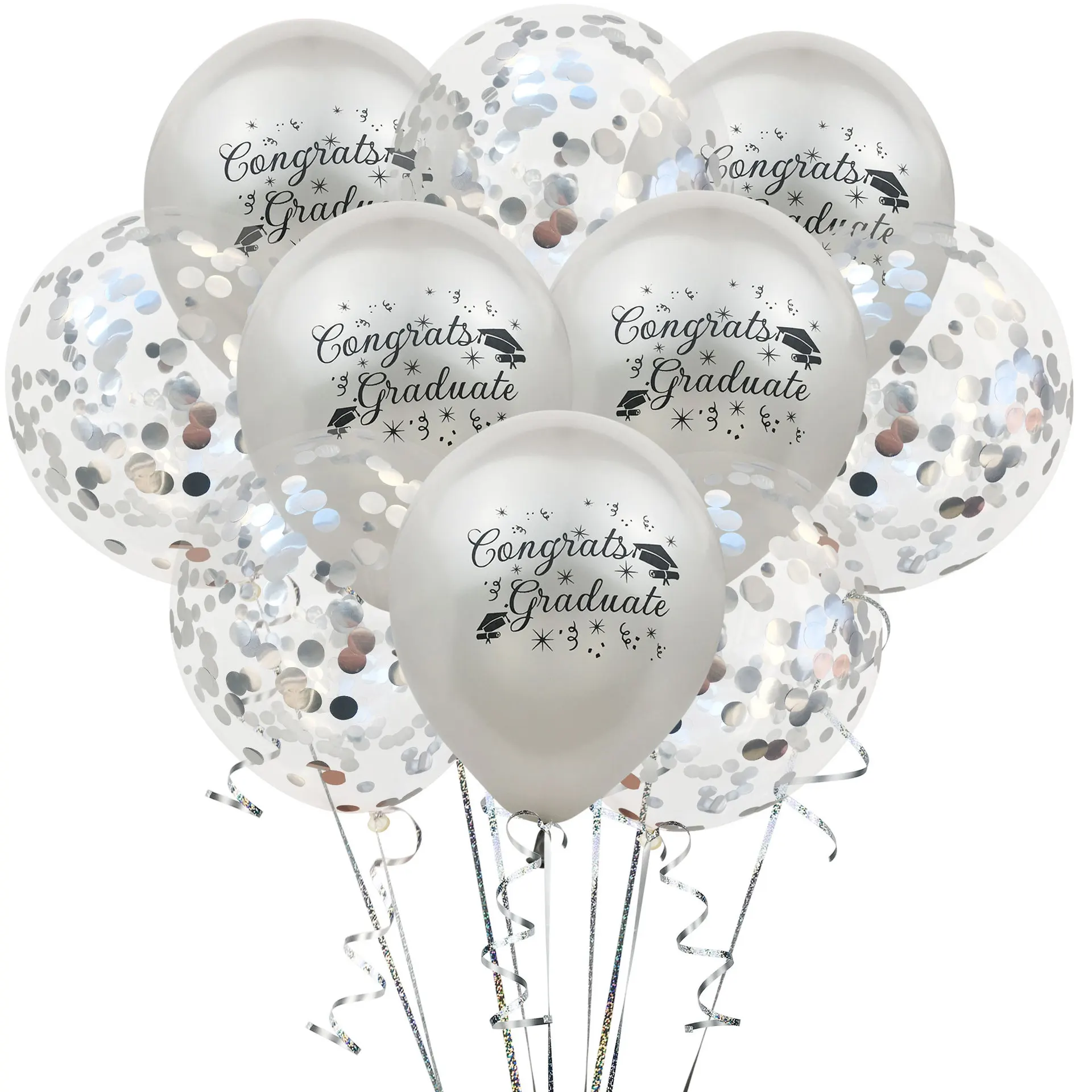 

SLMengGuo 42pcs/set Gold Black Silver Graduation Season Confetti Sequin Balloons Graduate Party Decoration Supplies