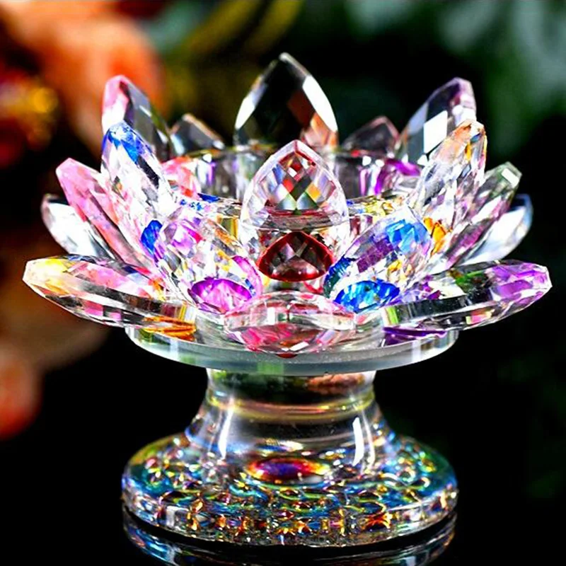 

110 mm Feng shui Quartz Crystal Lotus Flower Crafts Glass Paperweight Ornaments Figurines Home Wedding Party Decor Gift Souvenir