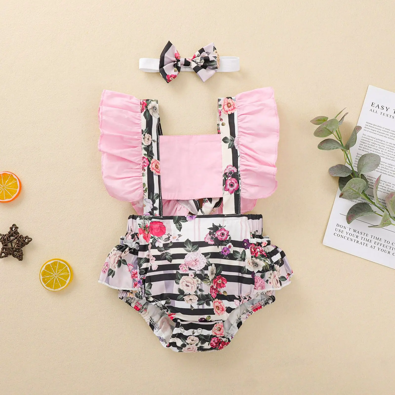 0-24M Summer Baby Girl Playsuit Floral Striped Print Hollow Ruffle Short Sleeve Romper+Headband Sweet Outfits 2pcs
0-24M Summer Baby Girl Playsuit Floral Striped Print Hollow Ruffle Short Sleeve Romper+Headband Sweet Outfits 2pcs