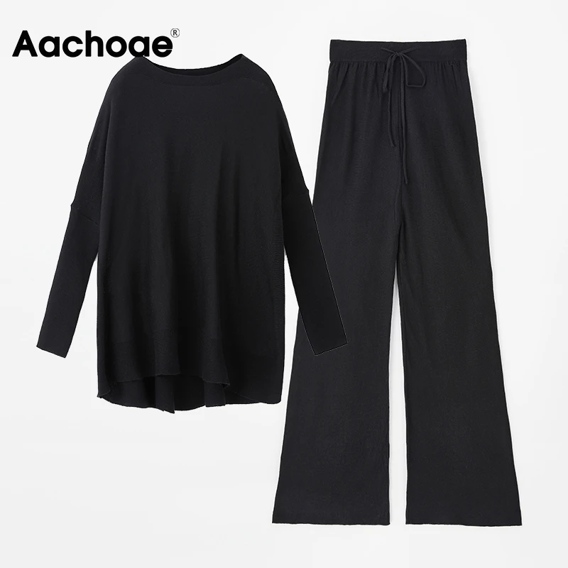 Aachoae Pure Knitted 2 Piece Set Women Batwing Sleeve Irregular Hem Stylish Pullover Sweater Loose Wide Leg Long Pants Lady Sets
Aachoae Pure Knitted 2 Piece Set Women Batwing Sleeve Irregular Hem Stylish Pullover Sweater Loose Wide Leg Long Pants Lady Sets
