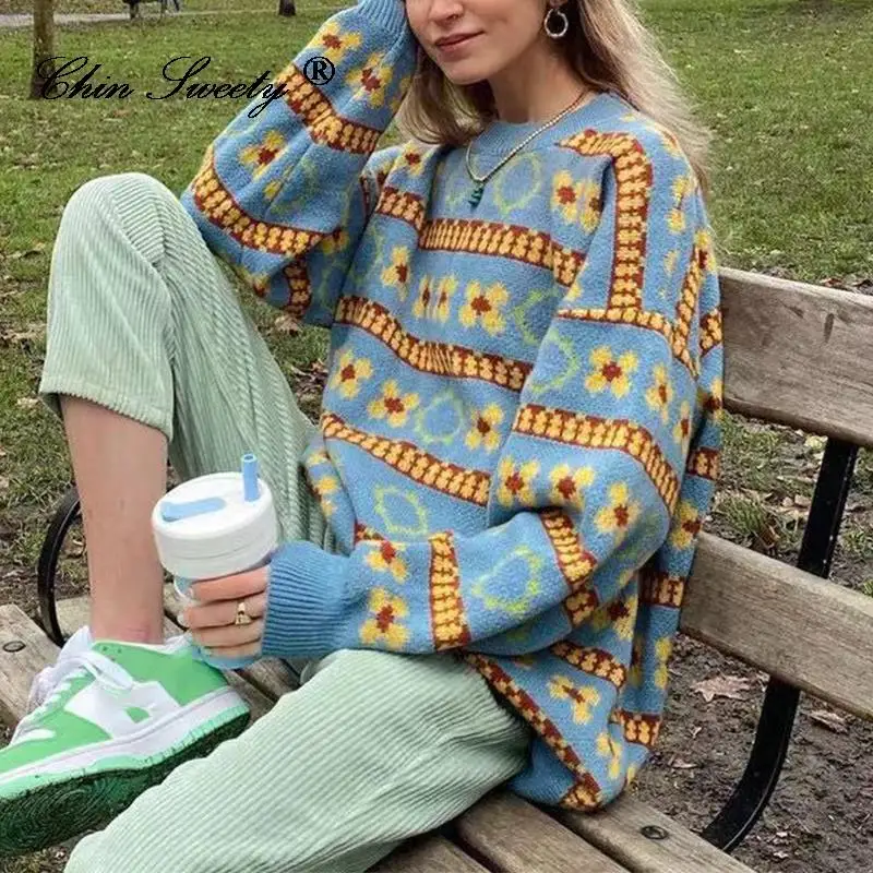 Printed Striped Women's Sweaters Pullover Loose Long Sleeve O-neck Autumn Winter Female Knitwear Harajuku Street Ladies Sweater
Printed Striped Women's Sweaters Pullover Loose Long Sleeve O-neck Autumn Winter Female Knitwear Harajuku Street Ladies Sweater