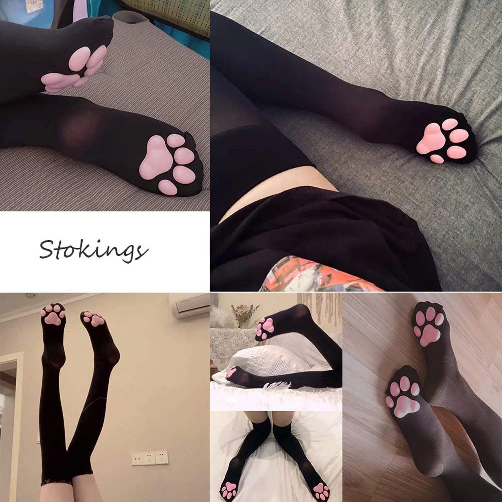 

Women Long Cat Paw Pad Cotton Stocking Toe Beanies Girls Cat Pawpads Footprint Over Knee Thigh Stocking Cute Cosplay D25