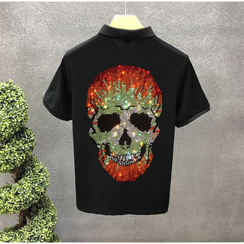 Spring Men's POLO Shirt Breathable And Fashionable Suitable For Youth Skull Hot Drill Business Office Lapel Short-Sleeved Tops
Spring Men's POLO Shirt Breathable And Fashionable Suitable For Youth Skull Hot Drill Business Office Lapel Short-Sleeved Tops
