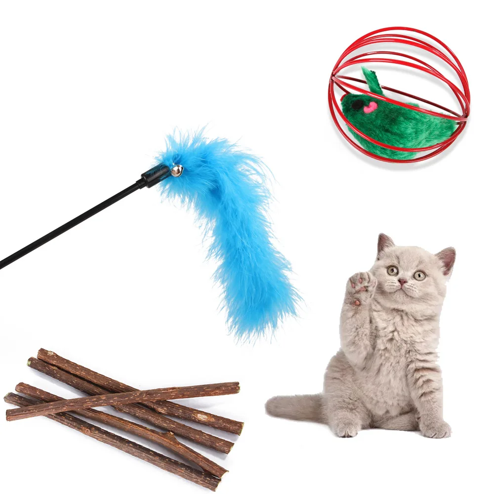 Набор кошачьих игрушек забавные палочки для кошек колокольчики перышки