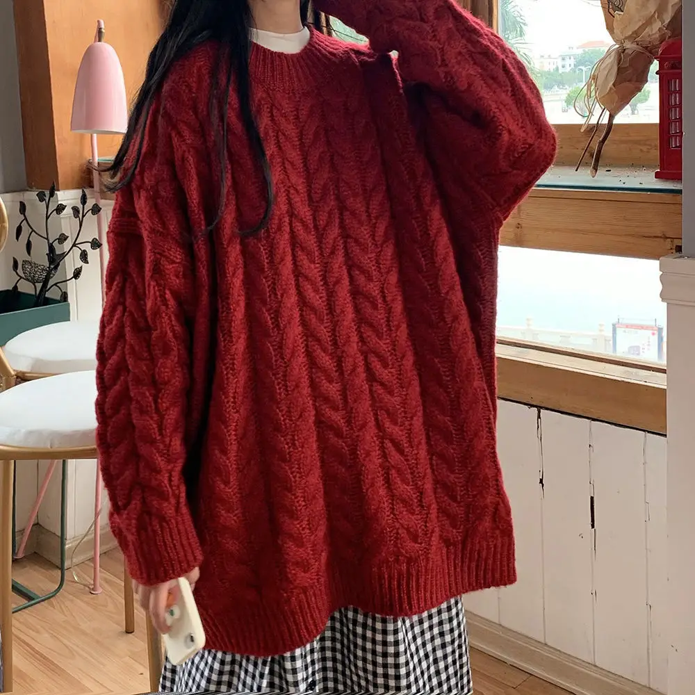 Women 2021 Autumn Winter New Fashion Knitted Sweater Tops Female Loose Twist Thick Warm Tops Ladies O-neck Solid Color Tops D599
Women 2021 Autumn Winter New Fashion Knitted Sweater Tops Female Loose Twist Thick Warm Tops Ladies O-neck Solid Color Tops D599