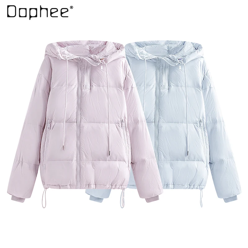 Hooded Drawstring Zipper Thickening Down Jackets for Women 2021 Autumn and Winter New Women Fashion White Loose Warm Panka Coats
Hooded Drawstring Zipper Thickening Down Jackets for Women 2021 Autumn and Winter New Women Fashion White Loose Warm Panka Coats