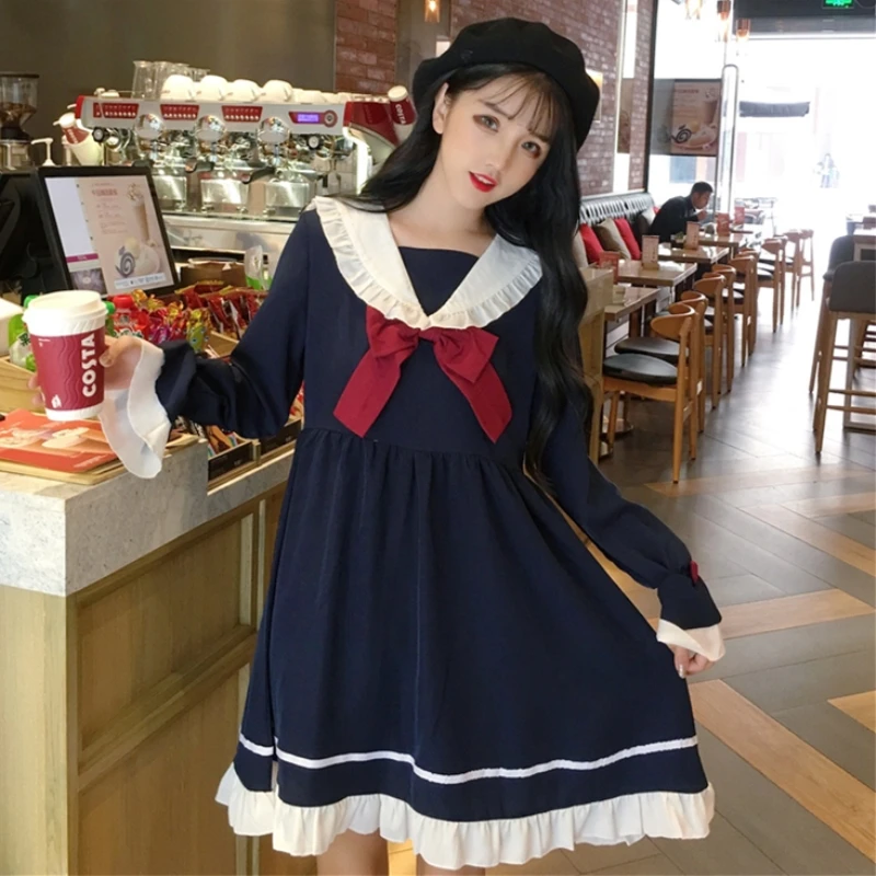 Long Sleeve Navy Doll Collar Bowknot Lolita Dress Kawaii Sailor Dress Japanese Cute Girl Student Cosplay Costume JK Uniform
Long Sleeve Navy Doll Collar Bowknot Lolita Dress Kawaii Sailor Dress Japanese Cute Girl Student Cosplay Costume JK Uniform