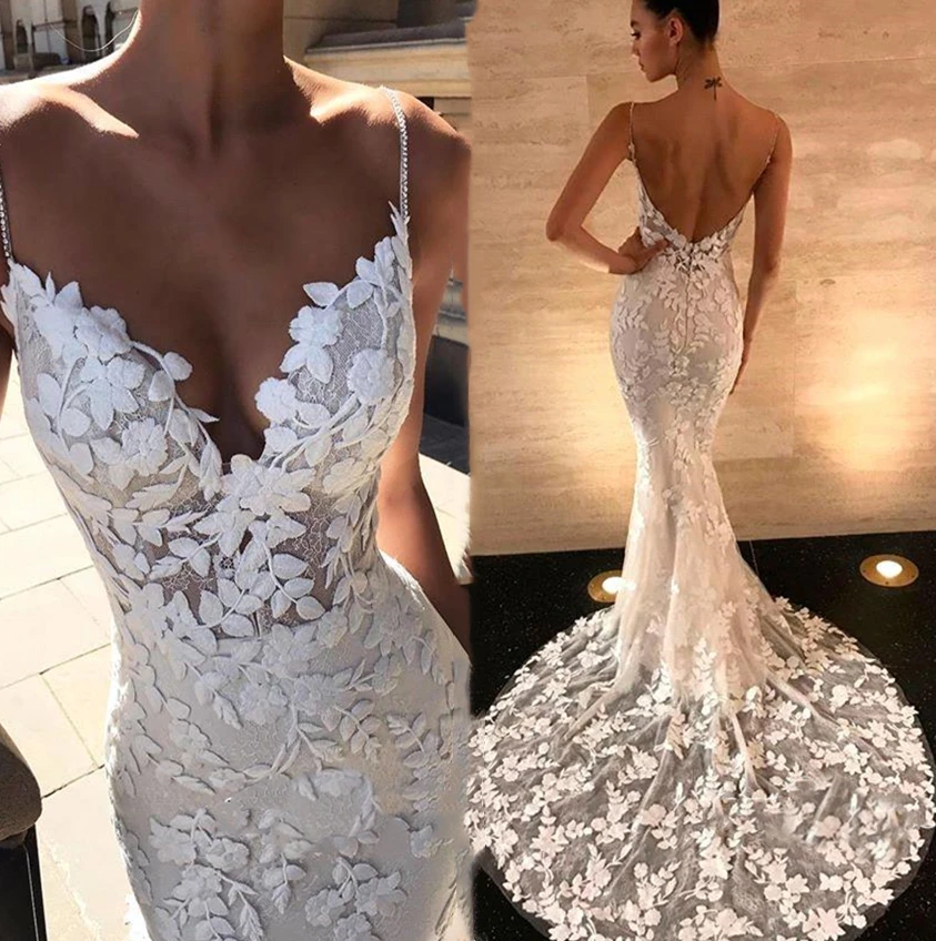 Sexy Backless Ivory Boho Beach Wedding Dresses Women 2021 Spaghetti Straps Floral Lace Mermaid Bridal Gowns Custom Made Vestidos
Sexy Backless Ivory Boho Beach Wedding Dresses Women 2021 Spaghetti Straps Floral Lace Mermaid Bridal Gowns Custom Made Vestidos