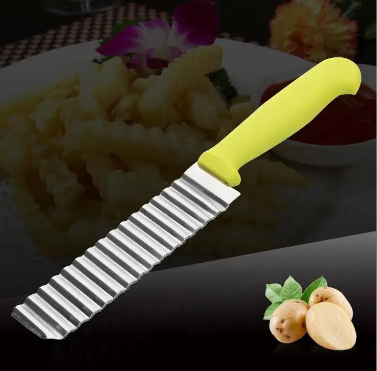 Stainless Steel Potato Chip Slicer Dough Vegetable Fruit Crinkle Wavy Slicer Knife Potato Cutter Chopper French Fry Maker 
Stainless Steel Potato Chip Slicer Dough Vegetable Fruit Crinkle Wavy Slicer Knife Potato Cutter Chopper French Fry Maker
