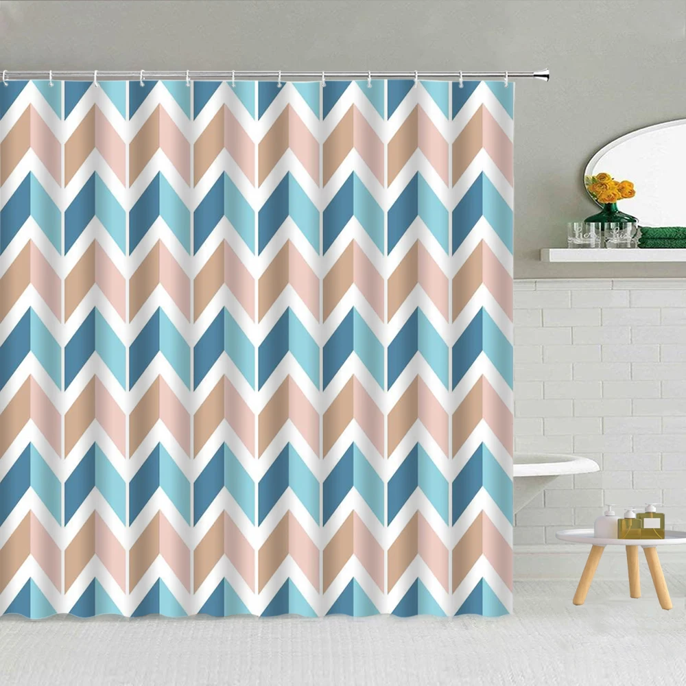 

Sea Waves Texture Shower Curtain Geometry Ripple Nordic Simplicity Waterproof Fabric Durable Bathroom Decor Curtains With Hooks