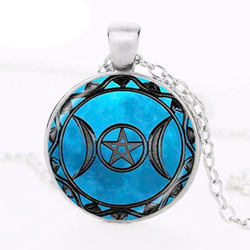 Triple Moon Goddess Pendant Pentagram Necklace Witch Jewelry Glass Dome Wiccan Necklace Round Chain Charm Wicca Jewellery
Triple Moon Goddess Pendant Pentagram Necklace Witch Jewelry Glass Dome Wiccan Necklace Round Chain Charm Wicca Jewellery