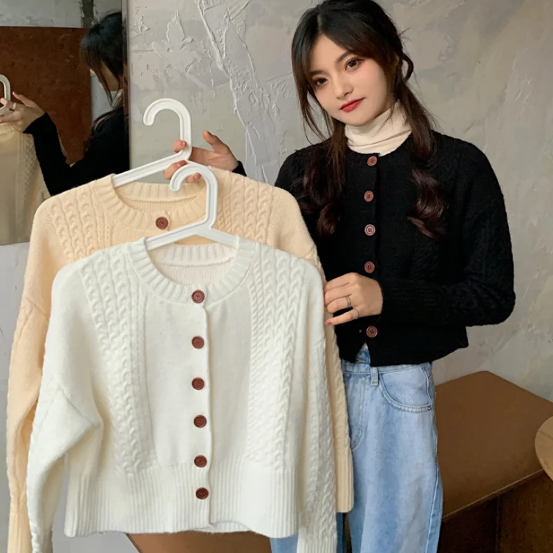 Autumn Spring Women Sweater Cardigan Long Sleeve Round Neck Fashion Solid Color Vintage Female Casual Loose Knitted Short Tops
Autumn Spring Women Sweater Cardigan Long Sleeve Round Neck Fashion Solid Color Vintage Female Casual Loose Knitted Short Tops