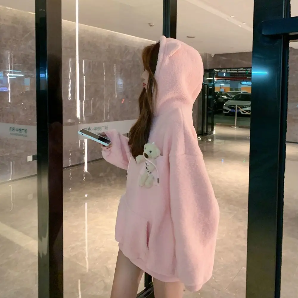 Bear Patchwork Hooded Sweatshirt Women Pink Cute Pullover Autumn Korea Fashion Fleece Warm Hoodie Pocket Oversized Long Clothing
Bear Patchwork Hooded Sweatshirt Women Pink Cute Pullover Autumn Korea Fashion Fleece Warm Hoodie Pocket Oversized Long Clothing