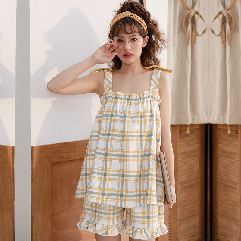 2020 Pajamas Women's Summer Short-sleeved Shorts Suit Korean Sweet Girl Knitted Cotton Ladies' Home Service
2020 Pajamas Women's Summer Short-sleeved Shorts Suit Korean Sweet Girl Knitted Cotton Ladies' Home Service