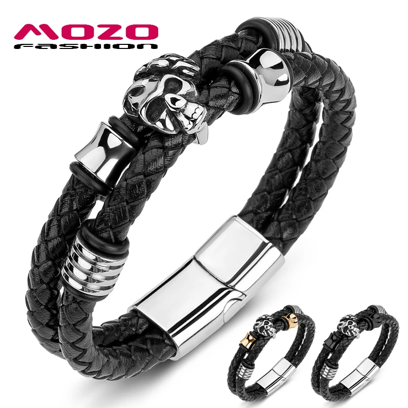 New Men Bracelet Braided Leather Rope Chain Stainless Steel Rose Skull Punk Bangle Skeleton Jewelry
New Men Bracelet Braided Leather Rope Chain Stainless Steel Rose Skull Punk Bangle Skeleton Jewelry