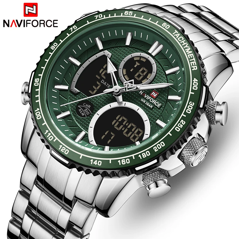 Часы наручные NAVIFORCE мужские с двумя дисплеями Модные Роскошные Аналоговые