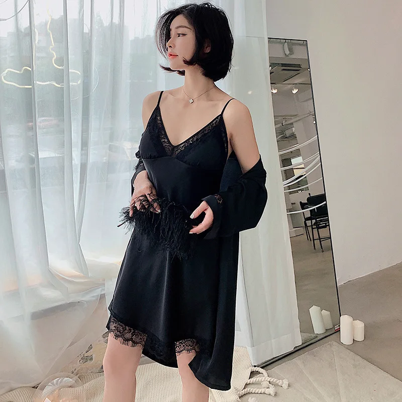 Robe Suit Nightdress Women Sleepwear Sexy 2PCS Sleep Set Satin Nighty&Bathrobe Intimate Lingerie Lace Kimono Bath Gown Homewear
Robe Suit Nightdress Women Sleepwear Sexy 2PCS Sleep Set Satin Nighty&Bathrobe Intimate Lingerie Lace Kimono Bath Gown Homewear