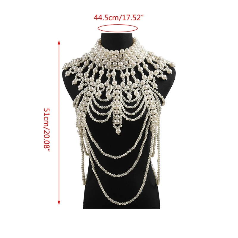 Women Imitation Pearl Beaded Body Chain Shawl Handmade Jewelry Bib Necklace Collar Vintage Luxurious Layered Costume
Women Imitation Pearl Beaded Body Chain Shawl Handmade Jewelry Bib Necklace Collar Vintage Luxurious Layered Costume