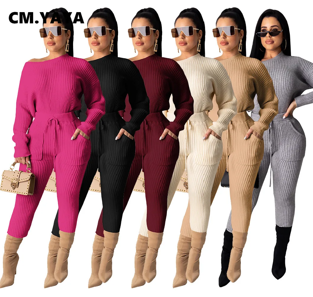 Женский разноцветный костюм в полоску с длинным рукавом CM.YAYA, женские комплекты 
Женский разноцветный костюм в полоску с длинным рукавом CM.YAYA, женские комплекты