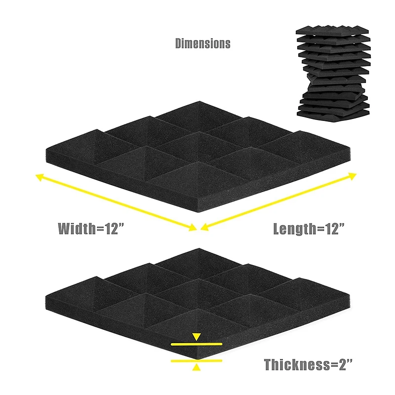 12 Pcs Acoustic Foam Panels, Pyramid Recording Studio Wedge Tiles, Suitable for Wall and Ceiling Decoration,5X 30X 30 cm
12 Pcs Acoustic Foam Panels, Pyramid Recording Studio Wedge Tiles, Suitable for Wall and Ceiling Decoration,5X 30X 30 cm