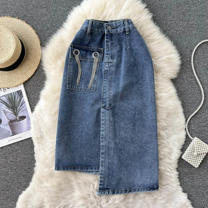 Женская длинная джинсовая юбка с заклепками, винтажная трапециевидная юбка с кисточками и завышенной талией и карманами в Корейском стиле
Женская длинная джинсовая юбка с заклепками, винтажная трапециевидная юбка с кисточками и завышенной талией и карманами в Корейском стиле