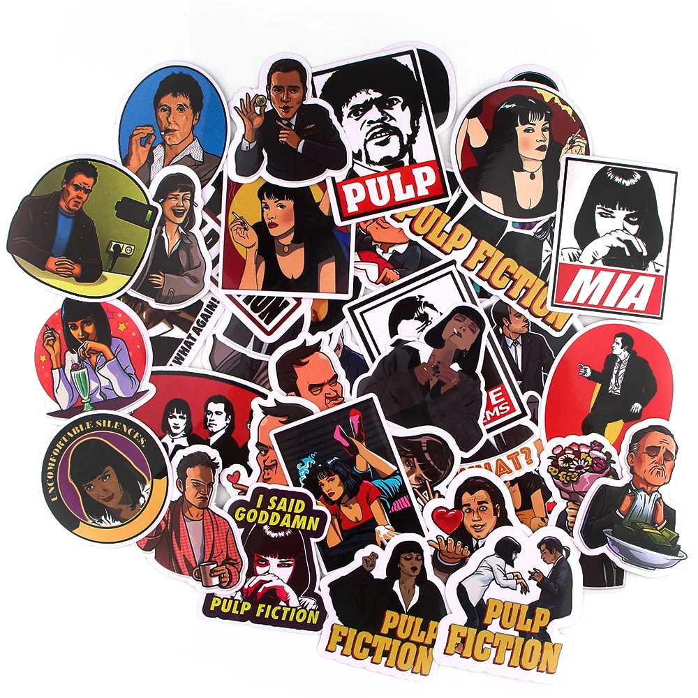 

Ransitute R870 39pcs/set Pulp Fiction Movie Scrapbooking Stickers Decal For Guitar Laptop Luggage Car Fridge Graffiti Sticker