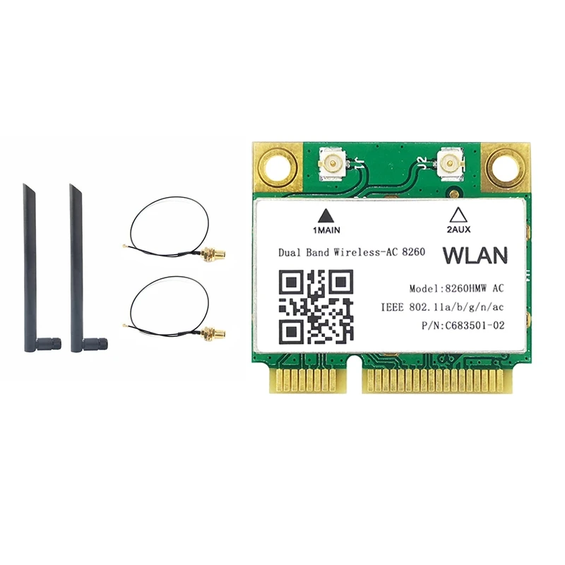 WiFi Card 8260AC 8260HMW with 8DB Antenna 1200M Mini PCI-E 2.4G 5G Dual Band Bluetooth 4.2 for Win7 Win 8 Win 10
WiFi Card 8260AC 8260HMW with 8DB Antenna 1200M Mini PCI-E 2.4G 5G Dual Band Bluetooth 4.2 for Win7 Win 8 Win 10