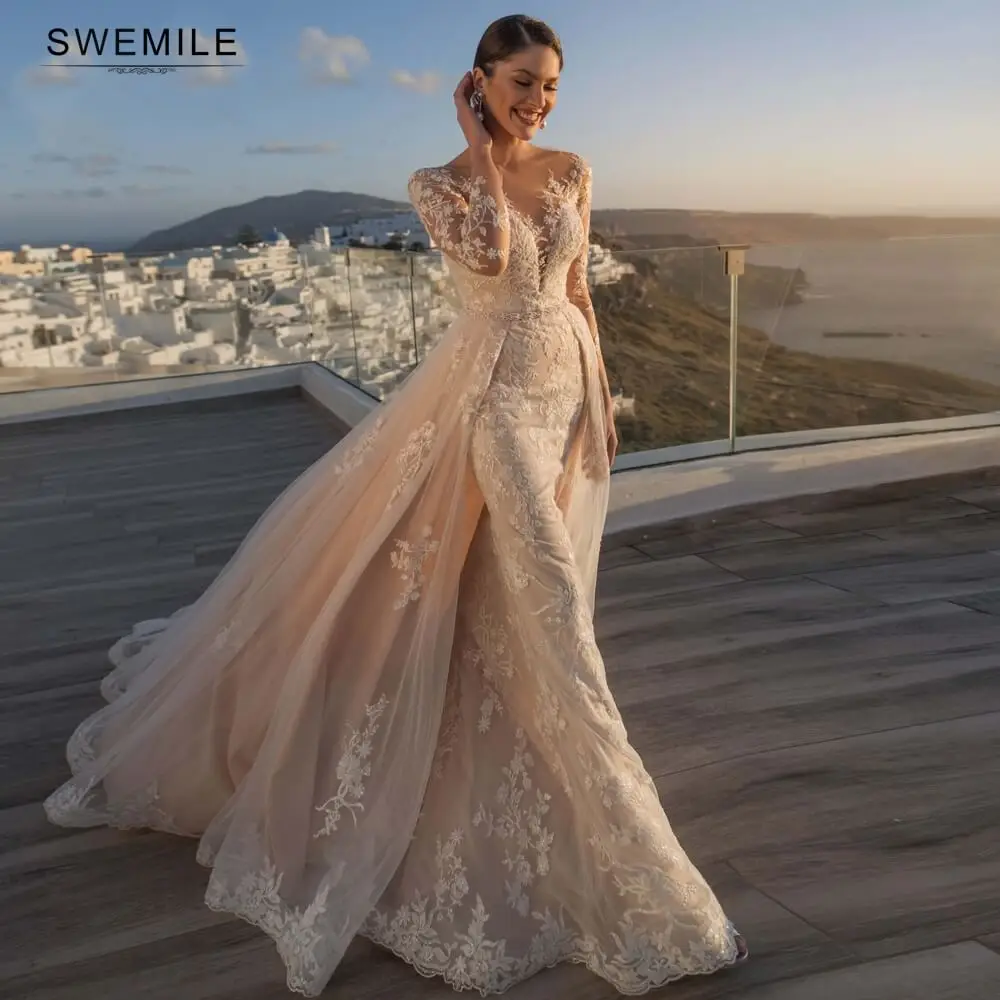 SWEMILE Sexy Illusion Wedding Dress Mermaid Long Sleeve Detachable Train Trumpet Bride Robe vestidos de novia Свадебное платье
SWEMILE Sexy Illusion Wedding Dress Mermaid Long Sleeve Detachable Train Trumpet Bride Robe vestidos de novia Свадебное платье