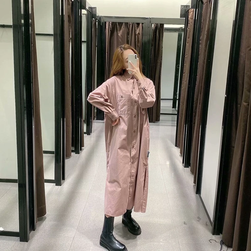 Casual Spring Autumn Cotton Midi Shirt Dress Women Long Sleeves Pockets Single Breasted Solid Color Street Dress NX9858
Casual Spring Autumn Cotton Midi Shirt Dress Women Long Sleeves Pockets Single Breasted Solid Color Street Dress NX9858