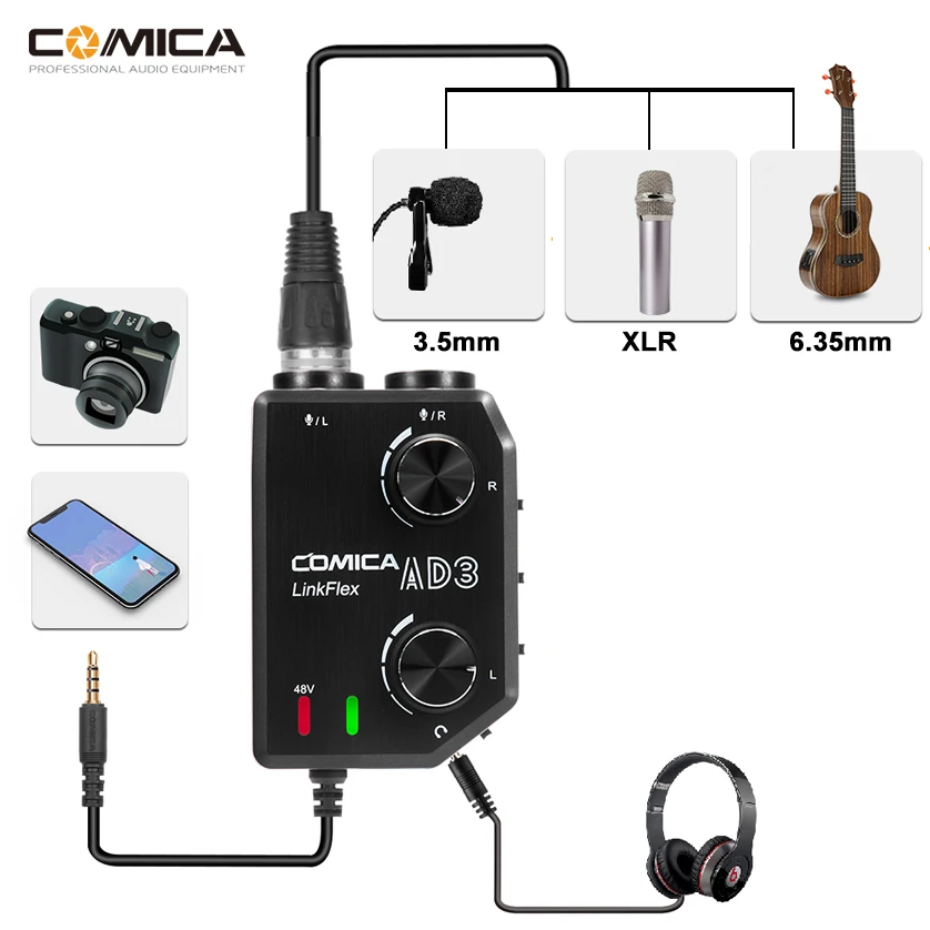 Двухканальный адаптер смесителя Comica LinkFlex AD3 XLR/3 5 мм/6 35 мм 3 для аудиоусилителя
