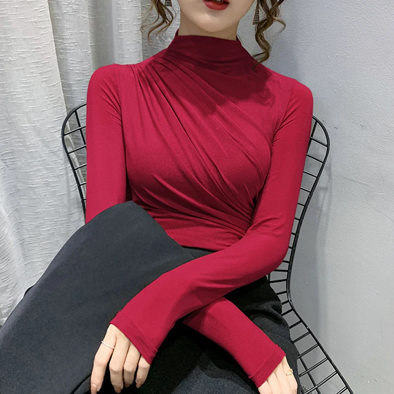 2021 Early Spring New Casual Lazy Long Sleeve T-Shirt Pleated Slash Collar Slim Fit Waist Inside Bottoming Shirt
2021 Early Spring New Casual Lazy Long Sleeve T-Shirt Pleated Slash Collar Slim Fit Waist Inside Bottoming Shirt