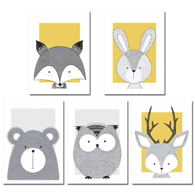 Cartoon Poster Wall Art Canvas Painting Baby Deer Fox Owl Beer Rabbit Nursery Animal Print Yellow Grey Wall Art Kids Room Decor
Cartoon Poster Wall Art Canvas Painting Baby Deer Fox Owl Beer Rabbit Nursery Animal Print Yellow Grey Wall Art Kids Room Decor