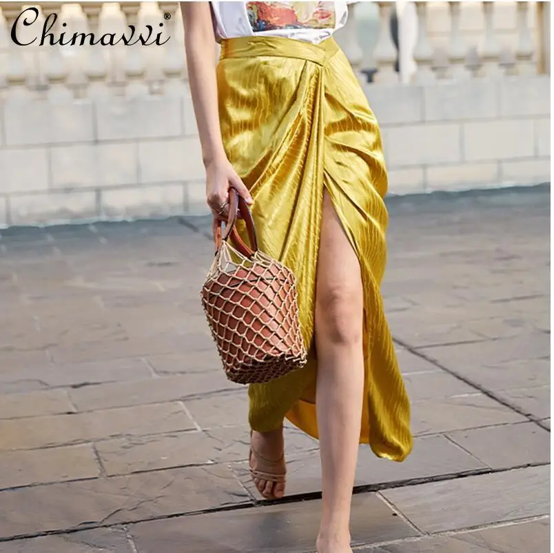 Fashion Elegant Pleating Split Irregular Skirt Women 2021 Summer High Waist Slimming Long Sheath Skirt Solid Color Sexy Skirt
Fashion Elegant Pleating Split Irregular Skirt Women 2021 Summer High Waist Slimming Long Sheath Skirt Solid Color Sexy Skirt