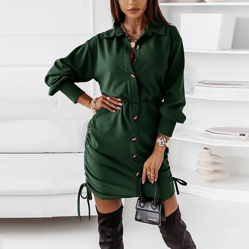Green Shirt Dress Women 2021 Autumn New Office Ladies Long Lantern Sleeve Drawstring Turn Down Single Breasted Casual Dresses
Green Shirt Dress Women 2021 Autumn New Office Ladies Long Lantern Sleeve Drawstring Turn Down Single Breasted Casual Dresses