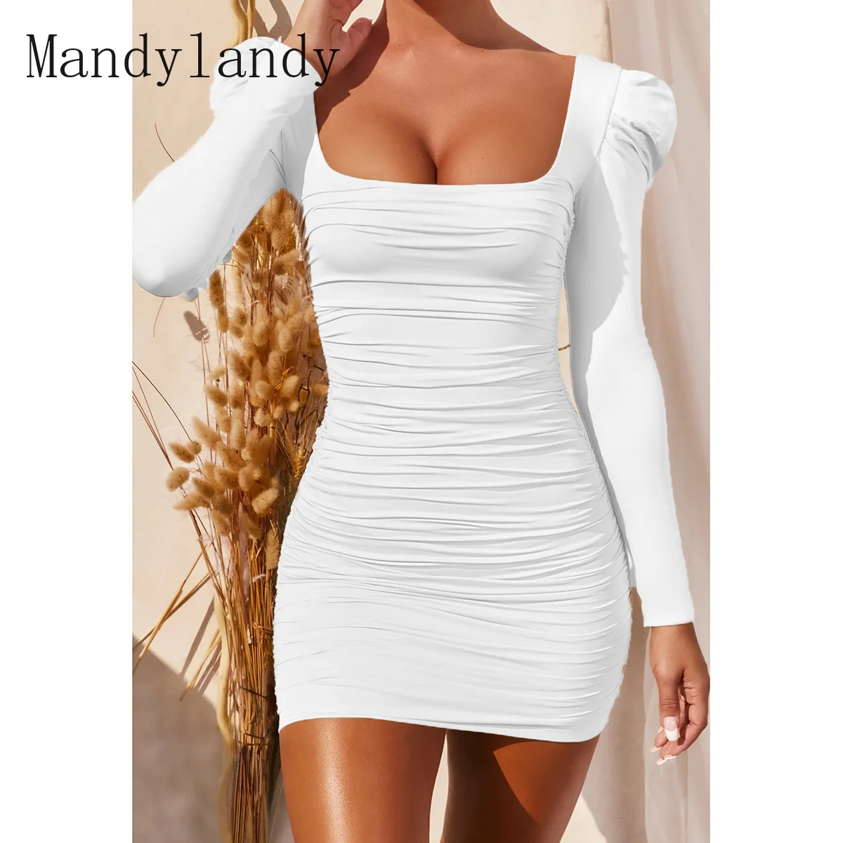 Летнее платье Mandylandy с квадратным вырезом, длинным рукавом и открытой спиной, однотонное платье, женское сексуальное облегающее плиссирован... 
Летнее платье Mandylandy с квадратным вырезом, длинным рукавом и открытой спиной, однотонное платье, женское сексуальное облегающее плиссирован...