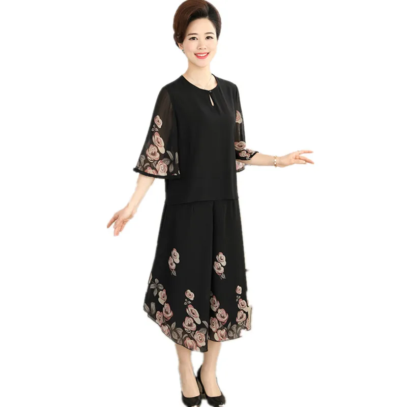 Middle age clothing Women summer clothing Chiffon Lady clothes set 2 piece set Stylish clothes printing Tops+Wide leg pants 1670 
Middle age clothing Women summer clothing Chiffon Lady clothes set 2 piece set Stylish clothes printing Tops+Wide leg pants 1670