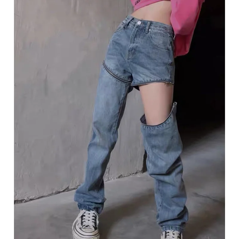 Fashion Zipper Removable Jeans Women Straight Leg Trousers Streetwear Casual High Waist Y2K E-girls Denim Pants
Fashion Zipper Removable Jeans Women Straight Leg Trousers Streetwear Casual High Waist Y2K E-girls Denim Pants